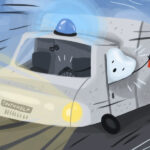 Cartoon of an ambulance being driven by a tooth.